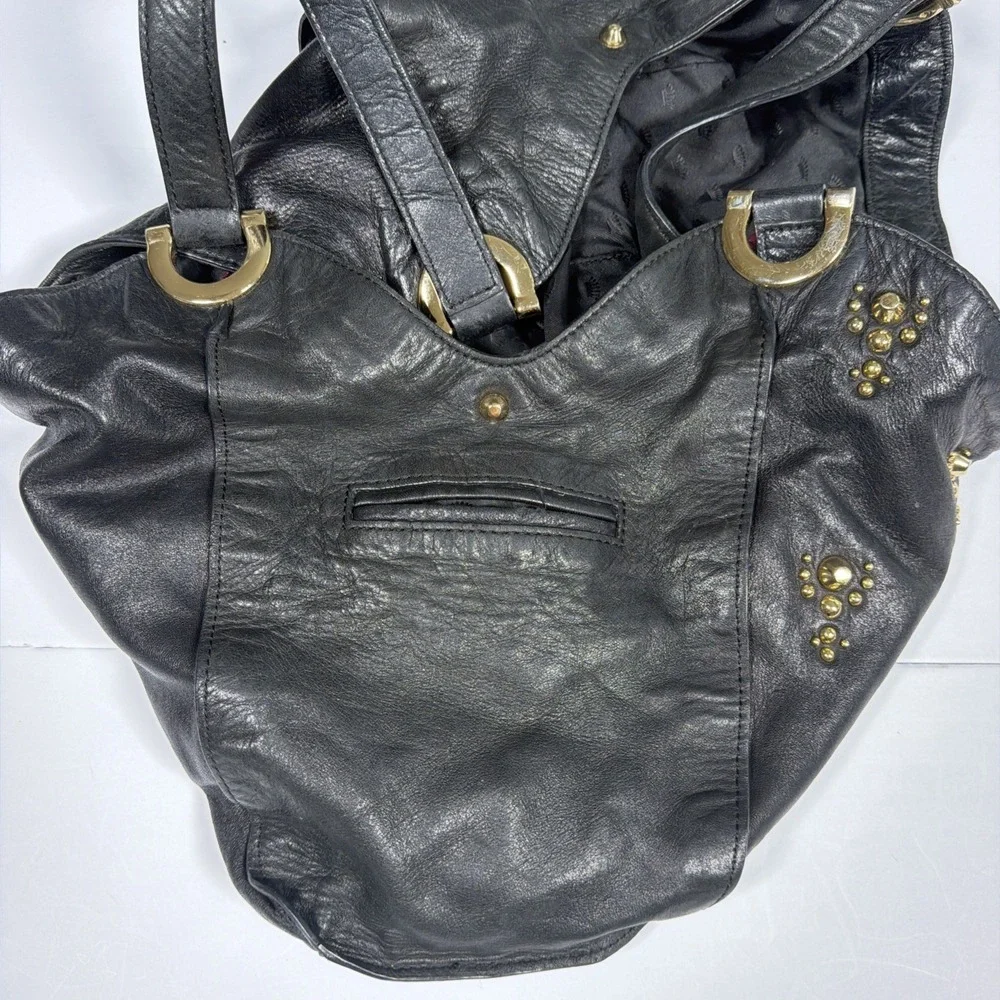 Vintage Y2K Juicy Couture Black Leather Hand Bag Purse Studded Key Hobo